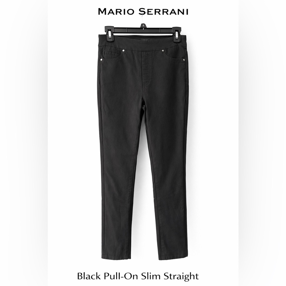 Mario Serrani Black Pull-On Pants Stretch Slim Straight Minimalist